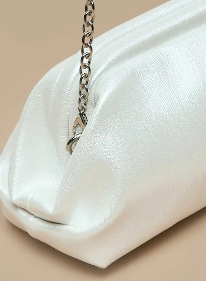 Flora Bella By Shoexpress Women Solid Clutch with Chain Strap and Hinged Closure