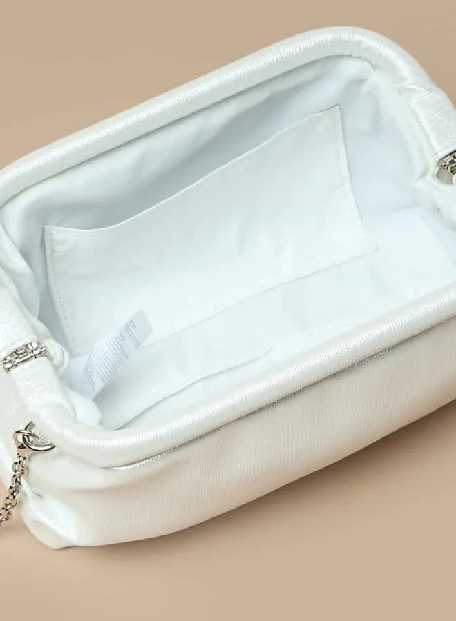 Flora Bella By Shoexpress Women Solid Clutch with Chain Strap and Hinged Closure