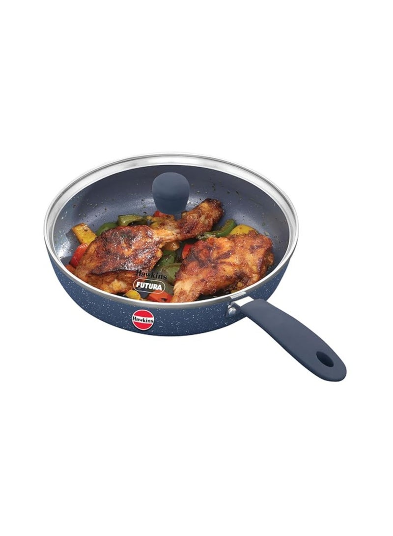 Hawkins Hawkins Ceramic Nonstick Frying Pan, 24 cm Diameter, Induction Fry Pan with Glass Lid, Granite Omlette Egg Pan, Fish Pan, Blue (ICF24G)  - Image 1