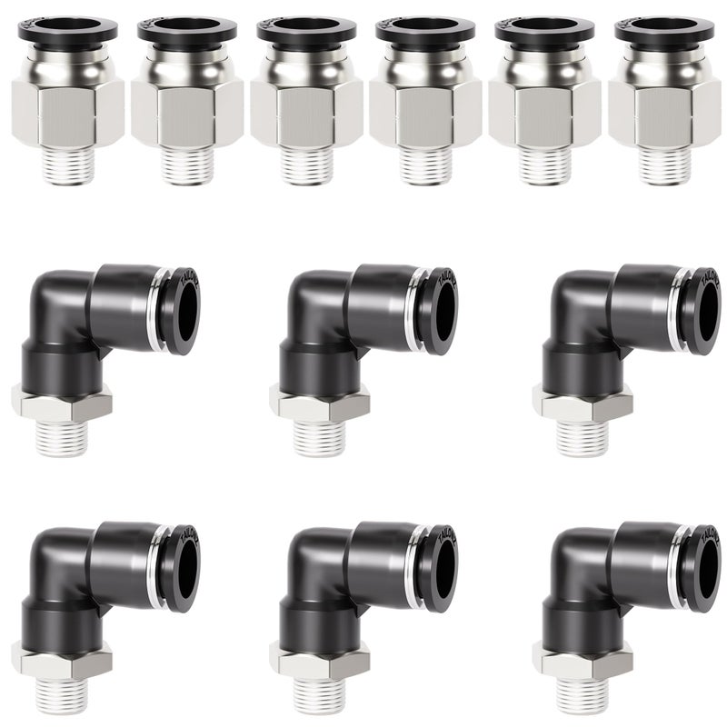 TAILONZ PNEUMATIC Elbow and Straight Combination 12 Inch Tube OD x 14 Inch NPT Thread Push to Connect Fittings PC12N2PL12N2Pack of 12