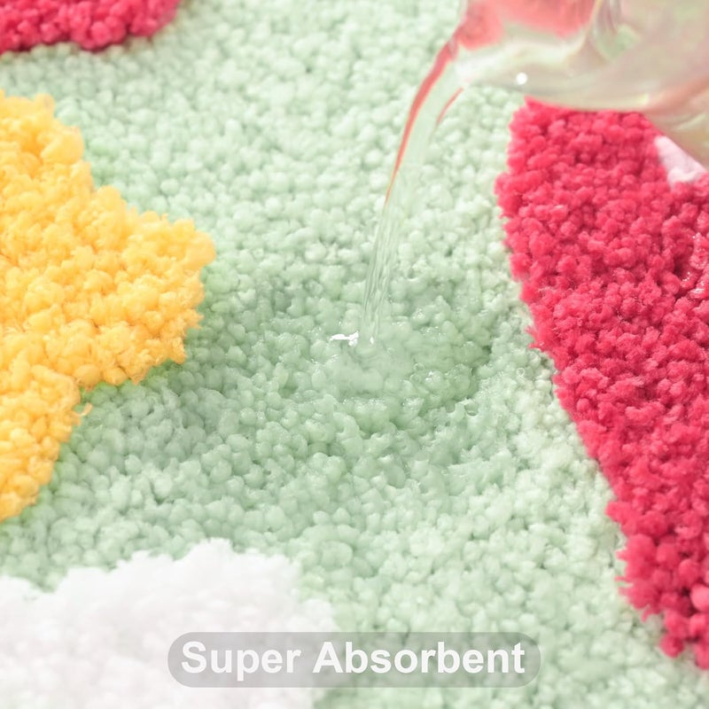 ANYBAR Green Bathroom Rugs Cute Strawberry Flower Bath Mat Bathroom Accessories, Funny Colorful Non Slip Floor Bath Rug Machine Washable Bathmat Soft Microfiber Carpet for Shower, Bathtub (24x48 in) - Image 5