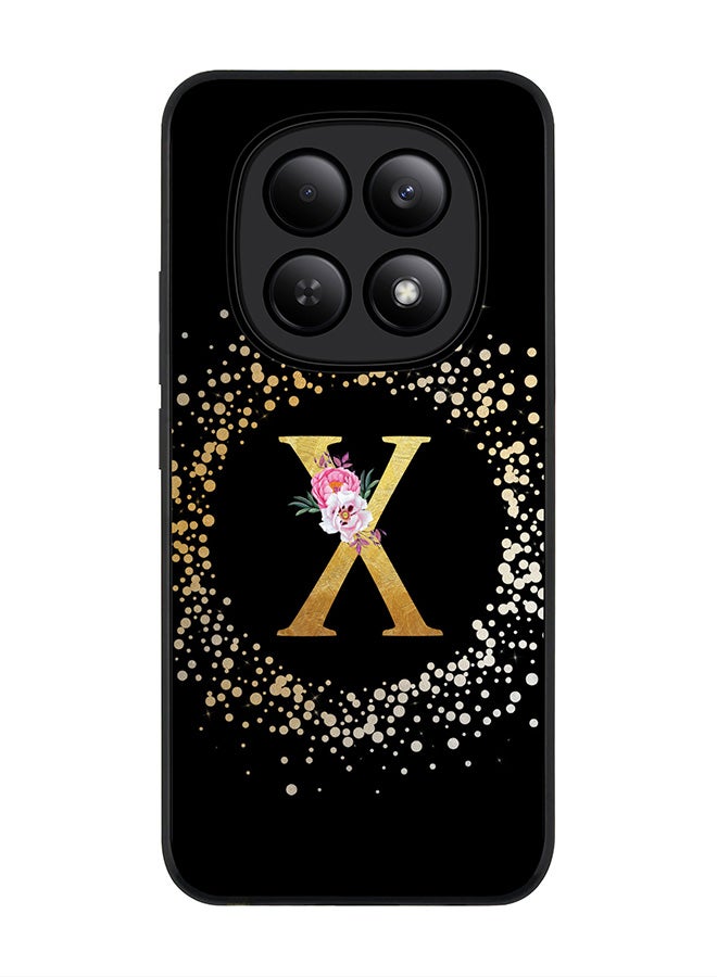 For Xiaomi Redmi Note 15 4G Case,Slim fit Camera Protection, Shockproof Thin Phone cover  - Custom Monogram Floral - X ( Black )