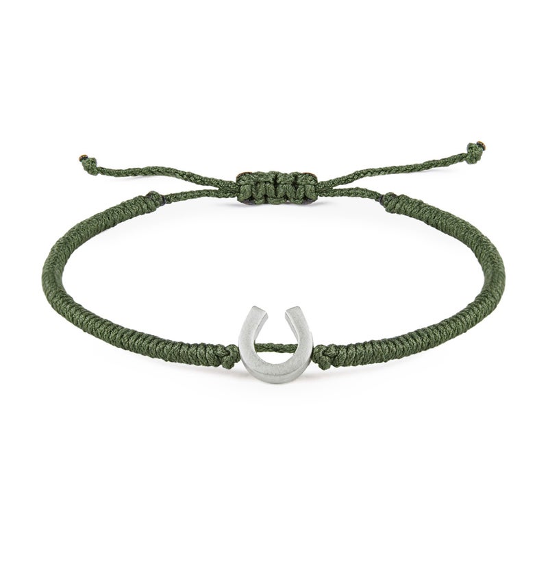 Minza “Luck” Men’s Silver Bracelet, Sterling Silver 925 Horseshoe Charm, Handmade Adjustable Hemp Cord Bracelet, Jewelry for Casual & Everyday Wear. - Image 1