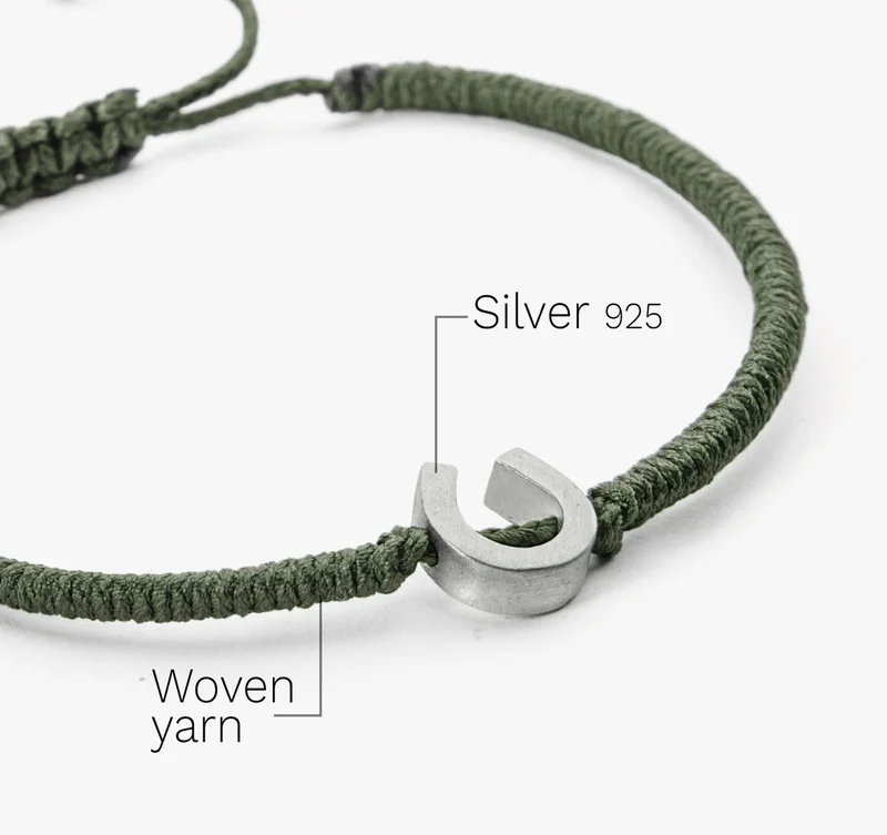 Minza Minza “Luck” Men’s Silver Bracelet, Sterling Silver 925 Horseshoe Charm, Handmade Adjustable Hemp Cord Bracelet, Jewelry for Casual & Everyday Wear.