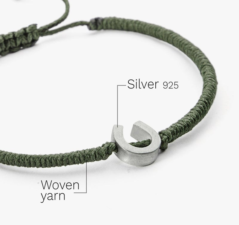 Minza “Luck” Men’s Silver Bracelet, Sterling Silver 925 Horseshoe Charm, Handmade Adjustable Hemp Cord Bracelet, Jewelry for Casual & Everyday Wear. - Image 2