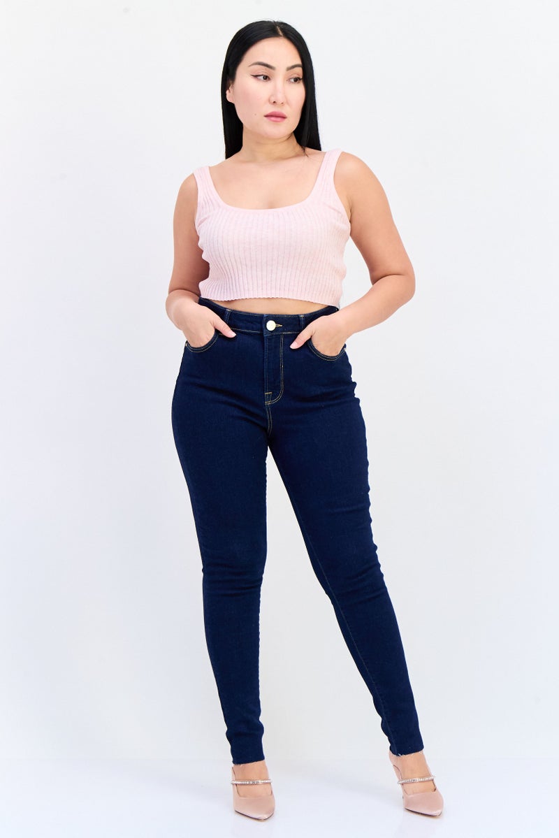 Another Sunday Women Skinny Fit Plain Stretchable Denim Jeans, Navy - Image 4