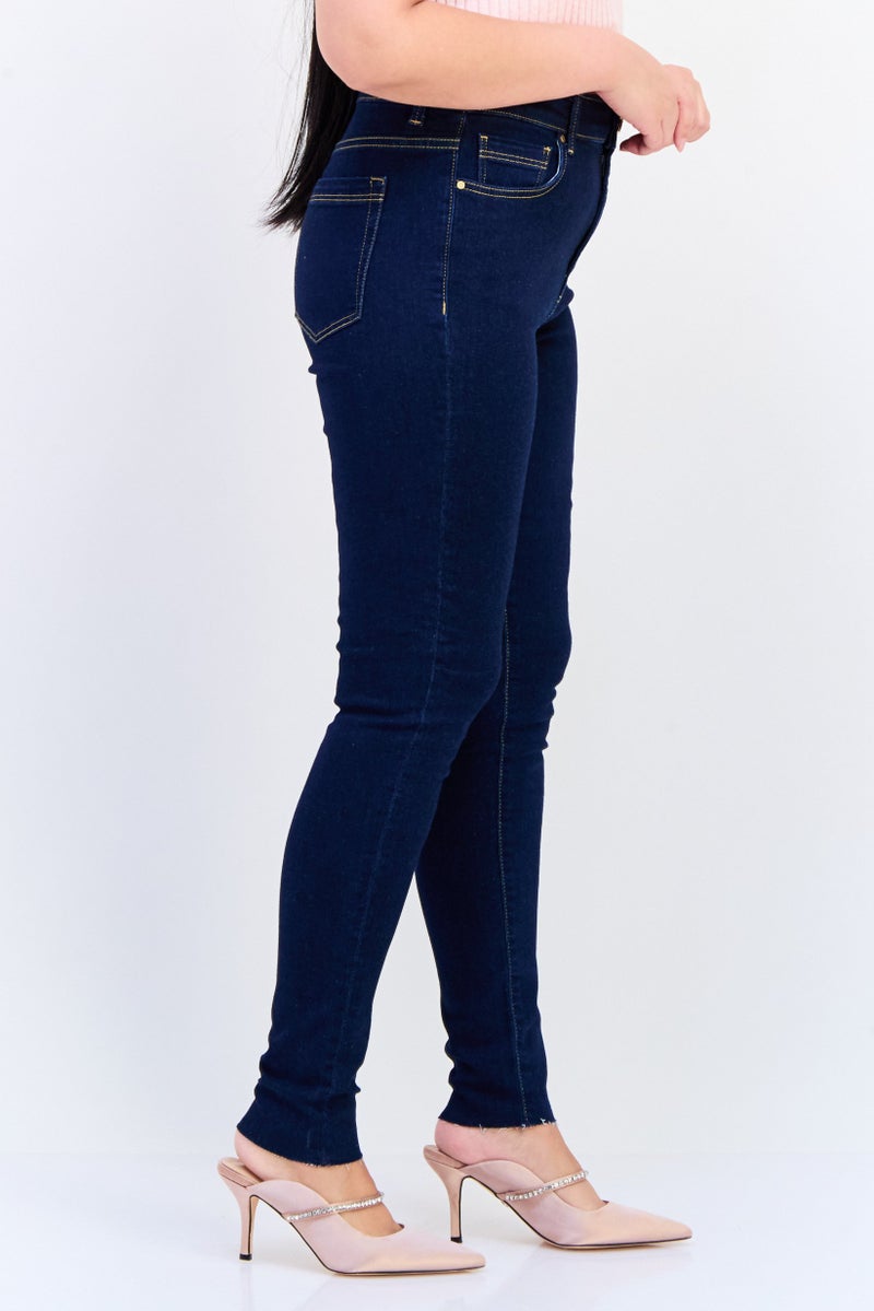 Another Sunday Women Skinny Fit Plain Stretchable Denim Jeans, Navy - Image 2