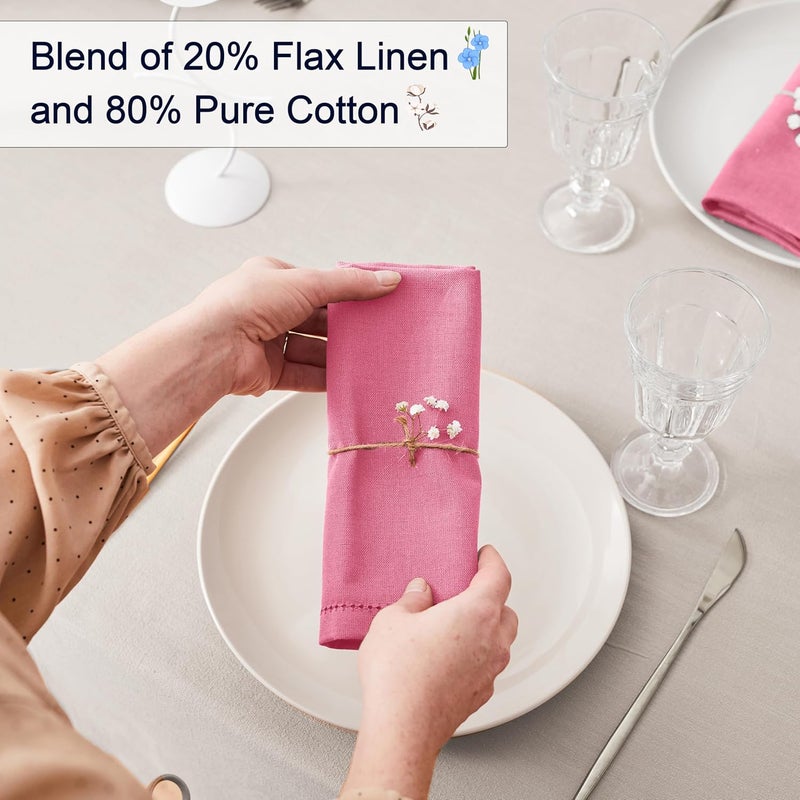 Ruvanti Premium Linen Napkins Set of 620x20 Inch Classic Hemstitch Mitered Corner Cloth Napkins  Soft Elegant Dinner Napkins Cloth Washable for Weddings Parties Everyday Use  Pink - Image 3