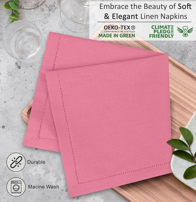 Ruvanti Premium Linen Napkins Set of 620x20 Inch Classic Hemstitch Mitered Corner Cloth Napkins  Soft Elegant Dinner Napkins Cloth Washable for Weddings Parties Everyday Use  Pink - Image 5