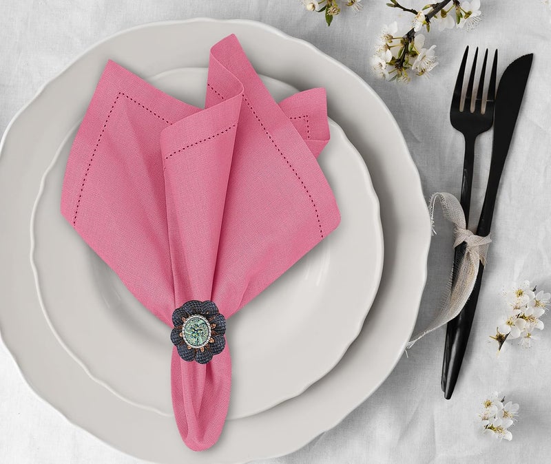 Ruvanti Premium Linen Napkins Set of 620x20 Inch Classic Hemstitch Mitered Corner Cloth Napkins  Soft Elegant Dinner Napkins Cloth Washable for Weddings Parties Everyday Use  Pink - Image 2