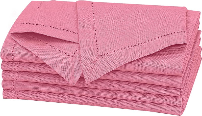 Ruvanti Premium Linen Napkins Set of 620x20 Inch Classic Hemstitch Mitered Corner Cloth Napkins  Soft Elegant Dinner Napkins Cloth Washable for Weddings Parties Everyday Use  Pink - Image 1