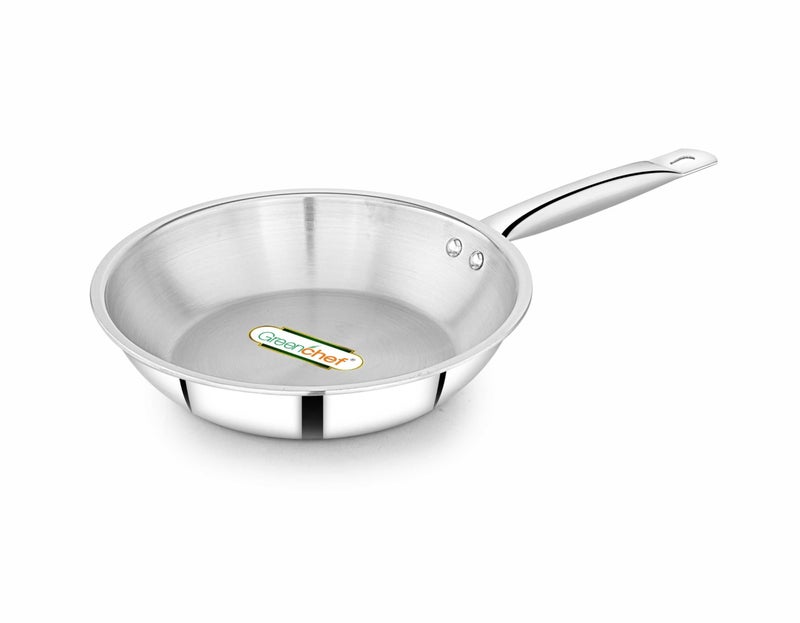 GREENCHEF SS Tri ply Steel Crest - Deep Frypan 22 cm, Stainless Steel Exterior Surface, Ergonomic Handles, Induction Compatible, Scratch Resistant, 5Year Warranty - Image 1