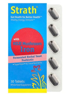 Bio-Strath Fermented Herbal Yeast Postbiotic With Koji Mushroom Iron 30 Tablets 
