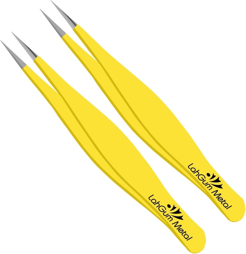 LahGum Metal ملقط حاد جداً ذو طرف مدبب دقيق لإزالة الشعر الناشئ مجموعة ملاقط مدببة الأفضل للنساء لإزالة شعر الذقن ملاقط رفيعة جداً دقيق من الفولاذ المقاوم للصدأ لإزالة شعر الوجه