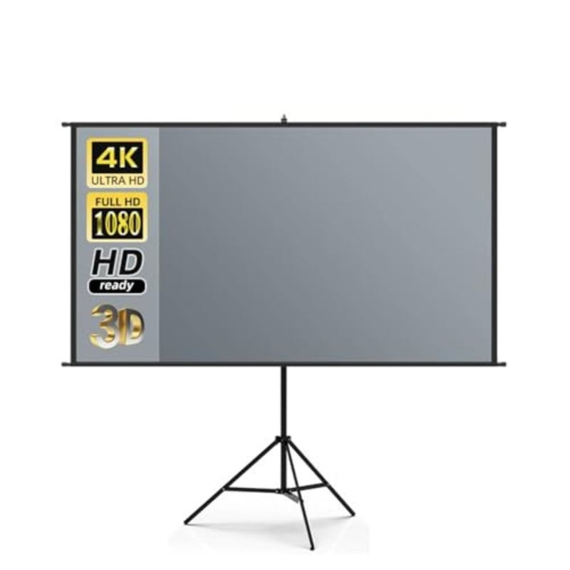Projector Screen with Stand, Portable 4K HD 16:9 Projector Movie Screen with Height Adjustable Stand for Indoor Home Theater, Outdoor Camping, Office - Image 1