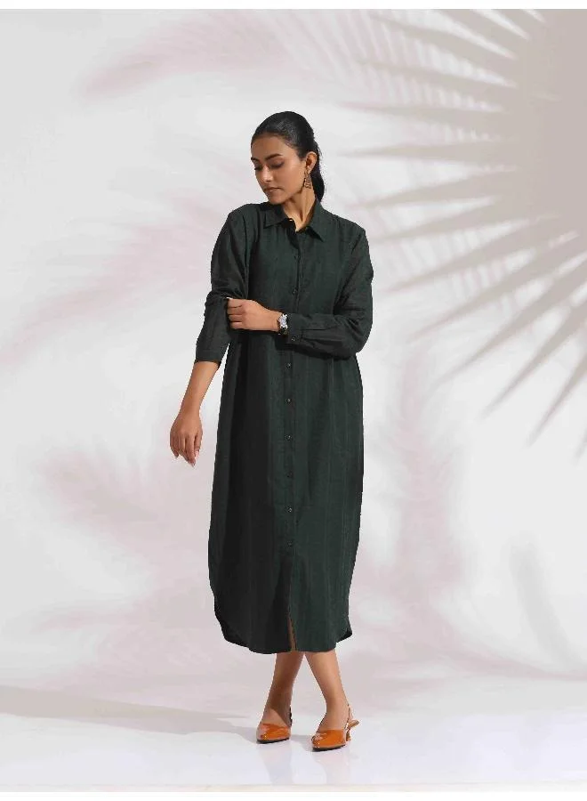 ترو برونز trueBrowns Green Cotton Shirt Dress