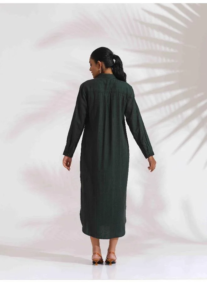 ترو برونز trueBrowns Green Cotton Shirt Dress