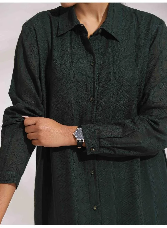 ترو برونز trueBrowns Green Cotton Shirt Dress