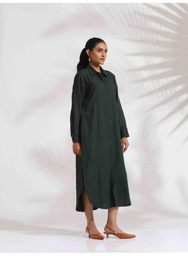 ترو برونز trueBrowns Green Cotton Shirt Dress