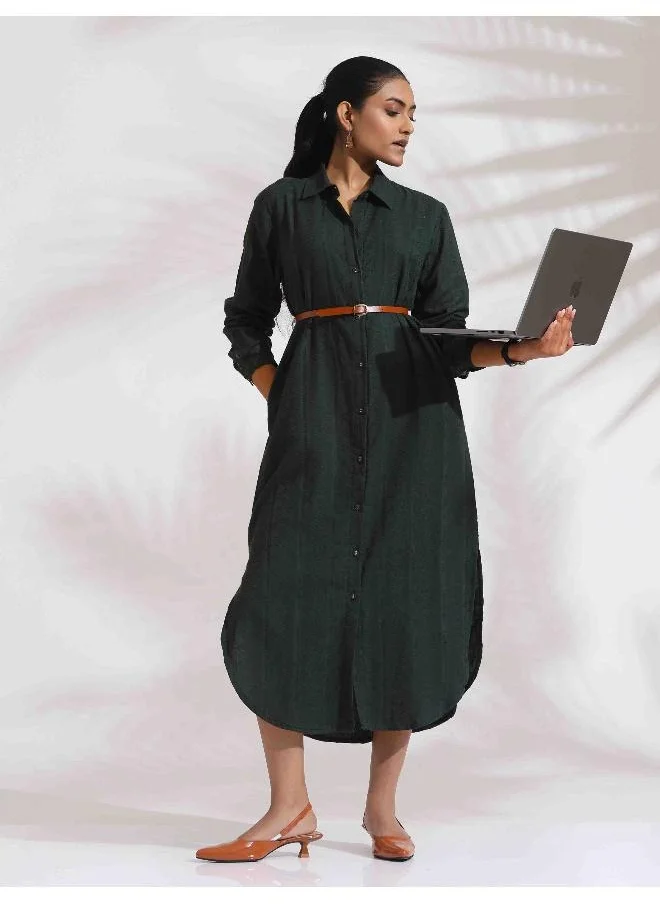 ترو برونز trueBrowns Green Cotton Shirt Dress