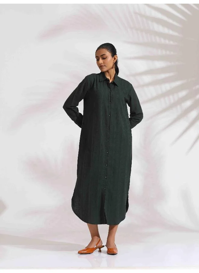 ترو برونز trueBrowns Green Cotton Shirt Dress