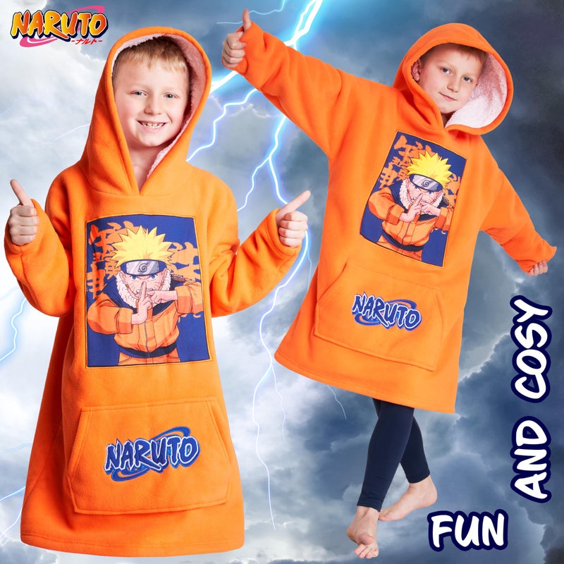 Naruto Fleece Hoodie Blanket for Boys and Teenagers - One Size Kids Oversized Hoodie with Sherpa Lining Gifts for Boys Orange - Image 5
