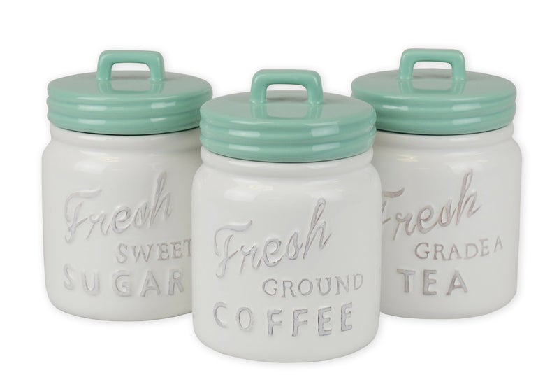 DII Kitchen Accessories Collection Ceramics, Jar Canister Set, Aqua, 3 - Image 1