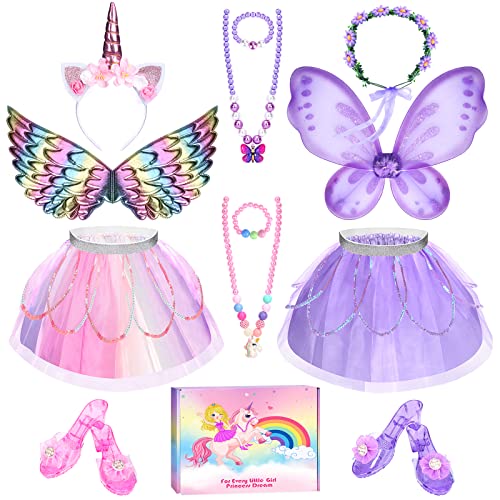 TSDATOWR Princess Dress Up for Girls 36 Toddler Dress Up Clothes Unicorn  Flower Hairbands Princess Shoes Toy Tutu Wings Jewelry Pretend Play Toddler Girl Toys for Halloween Christmas Birthday Gifts - Image 1