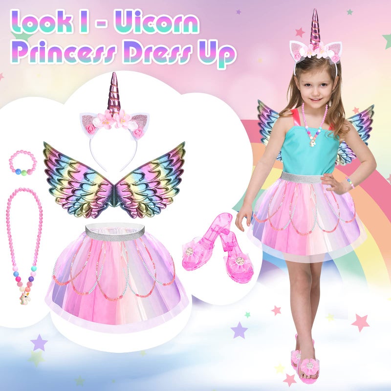 TSDATOWR Princess Dress Up for Girls 36 Toddler Dress Up Clothes Unicorn  Flower Hairbands Princess Shoes Toy Tutu Wings Jewelry Pretend Play Toddler Girl Toys for Halloween Christmas Birthday Gifts - Image 3