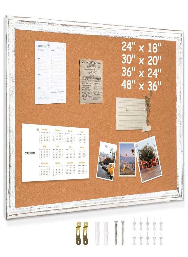 DOLLAR BOSS Cork Board for Office 30 X 20 Inches White Cork Boards for Walls Bulletin Board, Decorative Hanging Pin Board Rustic Wooden Frame Vision Board Cork Notice Board for Office Home Decor - Image 1