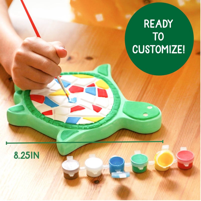 Creative Roots Mosaic Turtle DIY Stepping Stone Kit, Includes Ceramic Stone & 6 Vibrant Paints for Kids Ages 8+ - Image 4