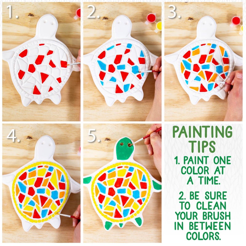 Creative Roots Mosaic Turtle DIY Stepping Stone Kit, Includes Ceramic Stone & 6 Vibrant Paints for Kids Ages 8+ - Image 5