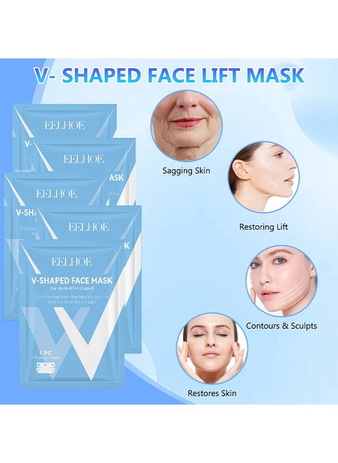 5PCS V-Shaped Face Mask, Double Chin Mask Reusable, Lifting Face Mask, Double Chin Mask, V Line Lifting Mask For All Skin Types, V Shape Face Lift Mask For Lifting And Firming The Face