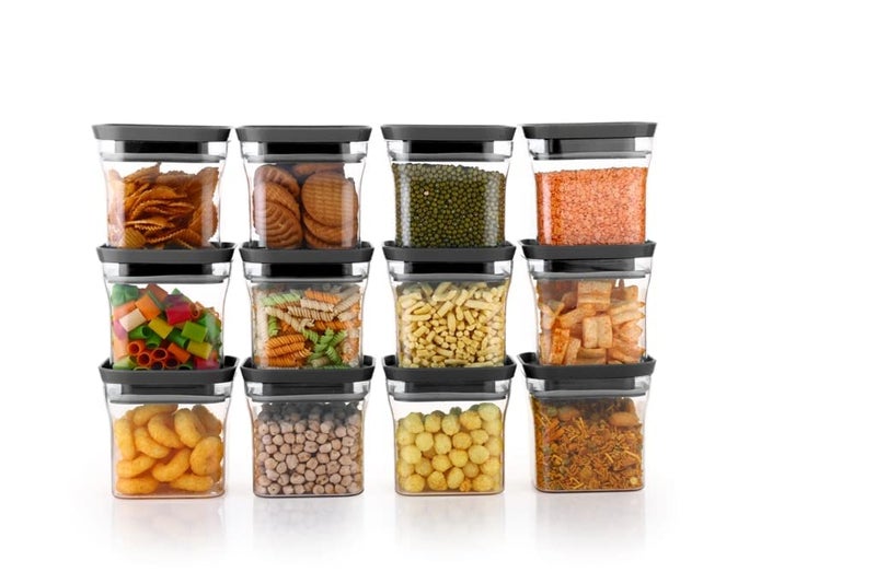 Kitchwell Unbreakable Kitkat Square Plastic Containers Set for Kitchen Storage 600 ML Kitchen Container Storage Containers Container Sets Grocery Container AirTight BLACK 12 - Image 1