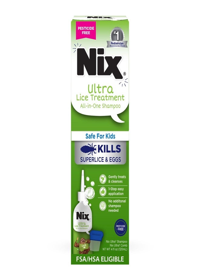 Nix Ultra Superlice Treatment, All-in-One Shampoo, 4 Fl Oz & Lice Removal Comb - Image 1