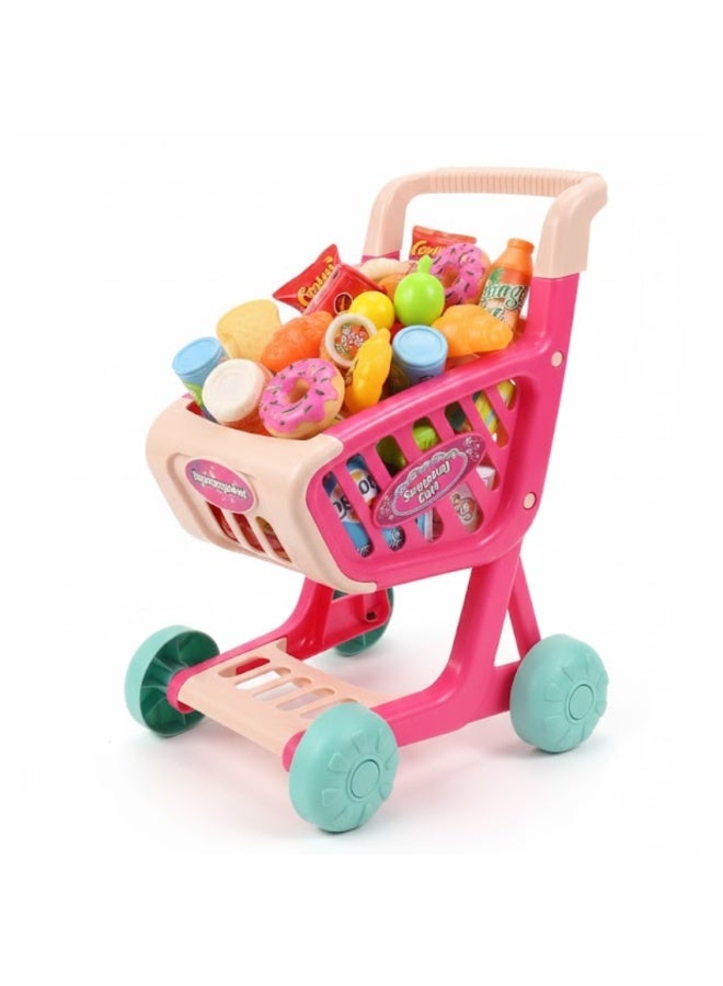 لوكاداه لعبة عربة تسوق للأطفال مع ملحقات طعام للعب التخيلي - عربة بقالة بلاستيكية كبيرة للأطفال الصغار، عربة سوبر ماركت للعب الأدوار، لعبة تعليمية للبنات والأولاد، مجموعة لعب تخيلي داخلية - Image 1