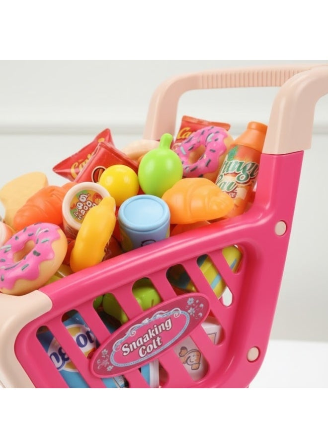 لوكاداه لعبة عربة تسوق للأطفال مع ملحقات طعام للعب التخيلي - عربة بقالة بلاستيكية كبيرة للأطفال الصغار، عربة سوبر ماركت للعب الأدوار، لعبة تعليمية للبنات والأولاد، مجموعة لعب تخيلي داخلية - Image 3