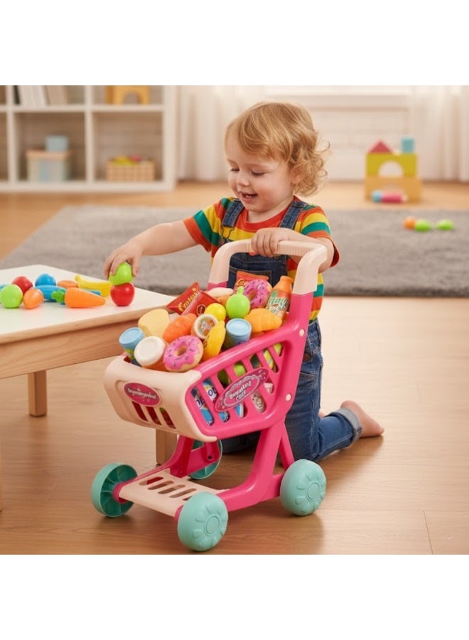 لوكاداه لعبة عربة تسوق للأطفال مع ملحقات طعام للعب التخيلي - عربة بقالة بلاستيكية كبيرة للأطفال الصغار، عربة سوبر ماركت للعب الأدوار، لعبة تعليمية للبنات والأولاد، مجموعة لعب تخيلي داخلية - Image 4