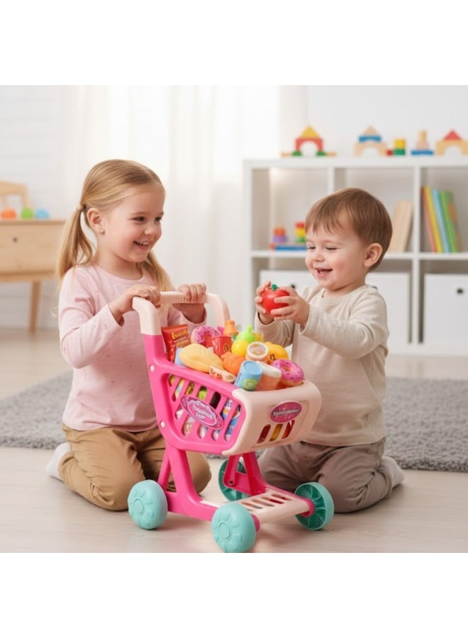 لوكاداه لعبة عربة تسوق للأطفال مع ملحقات طعام للعب التخيلي - عربة بقالة بلاستيكية كبيرة للأطفال الصغار، عربة سوبر ماركت للعب الأدوار، لعبة تعليمية للبنات والأولاد، مجموعة لعب تخيلي داخلية - Image 5