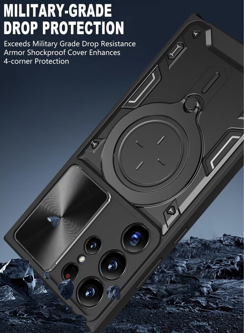 Captaintech For Samsung Galaxy S23 Ultra Case, Slide Camera Lens Cover,&nbsp; 360 Degree Rotating Ring Kickstand, 10FT MIL-Grade Shockproof Protection】, Magnetic Car Mount Compatible (Black) - Image 5