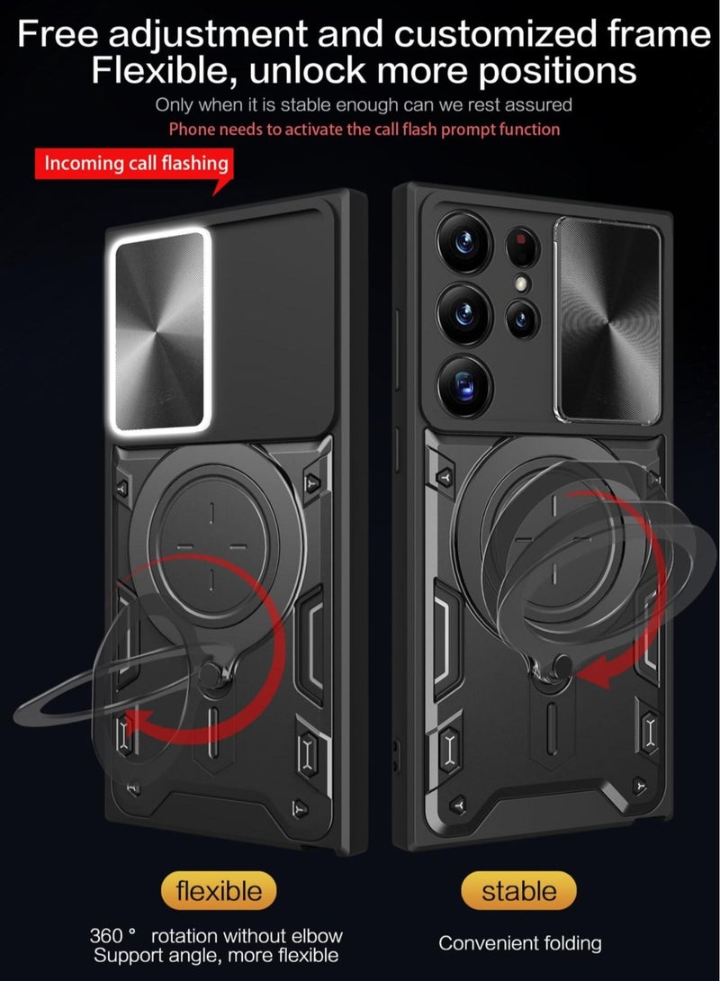 Captaintech For Samsung Galaxy S23 Ultra Case, Slide Camera Lens Cover,&nbsp; 360 Degree Rotating Ring Kickstand, 10FT MIL-Grade Shockproof Protection】, Magnetic Car Mount Compatible (Black) - Image 4