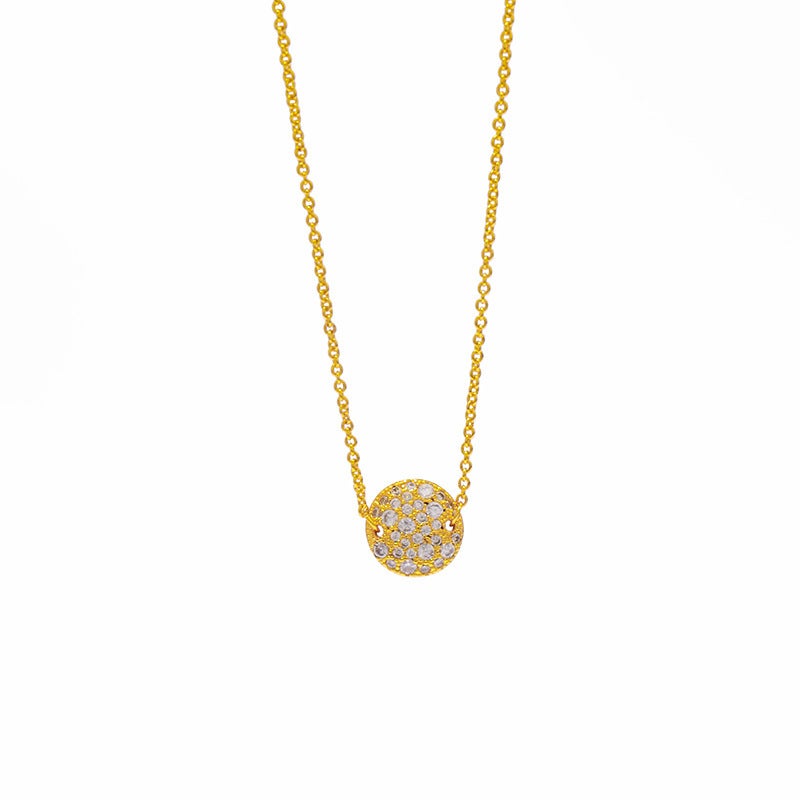 Yi Luxury Gold and White Colored Gem Necklace Plated Round Pendant - Image 1