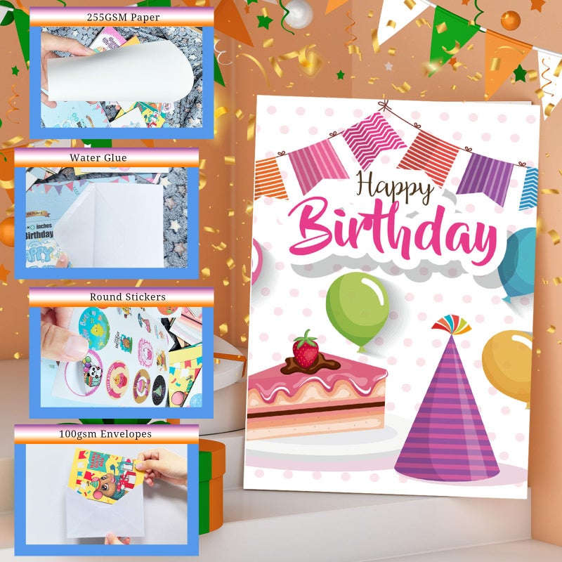 Eilyliafe Funny Birthday Cards Set, 32 Unique Designs Cute Happy Birthday Card Bulk with Envelopes & Stickers, Assorted Birthday Cards with Blank Inside - 4 x 6 Inch Greeting Card Perfect to Send Warm Birthday Wishes for Kids Family Friends - Image 4