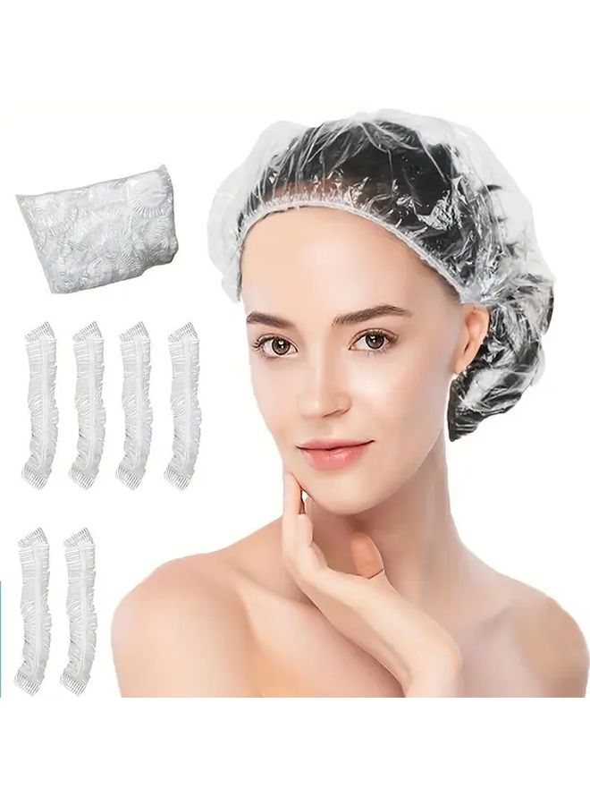 100 Pcs Large Disposable Shower Caps Fragrance Free Plastic Hair Cover - Image 1