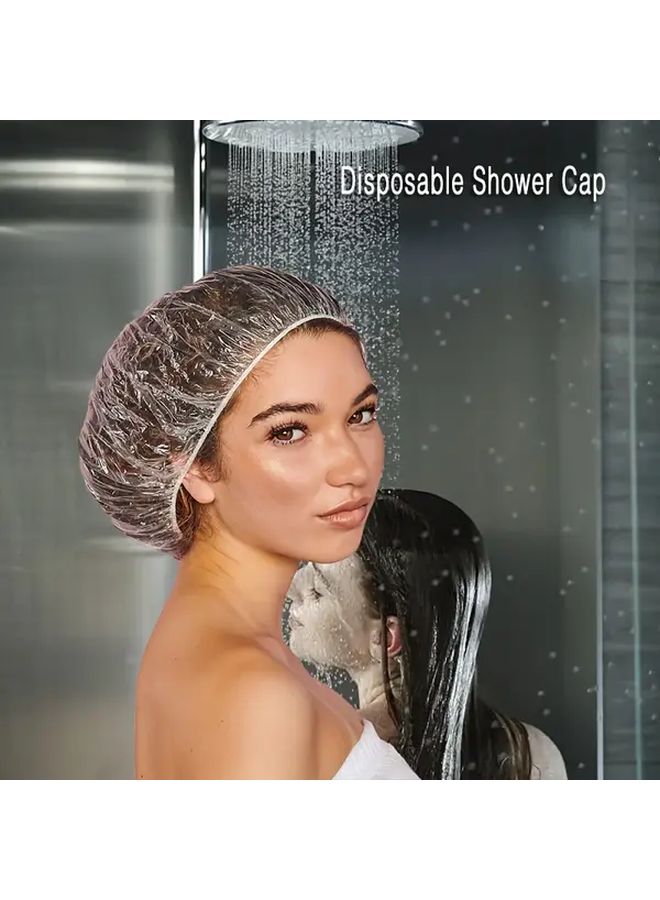 100 Pcs Large Disposable Shower Caps Fragrance Free Plastic Hair Cover - Image 3