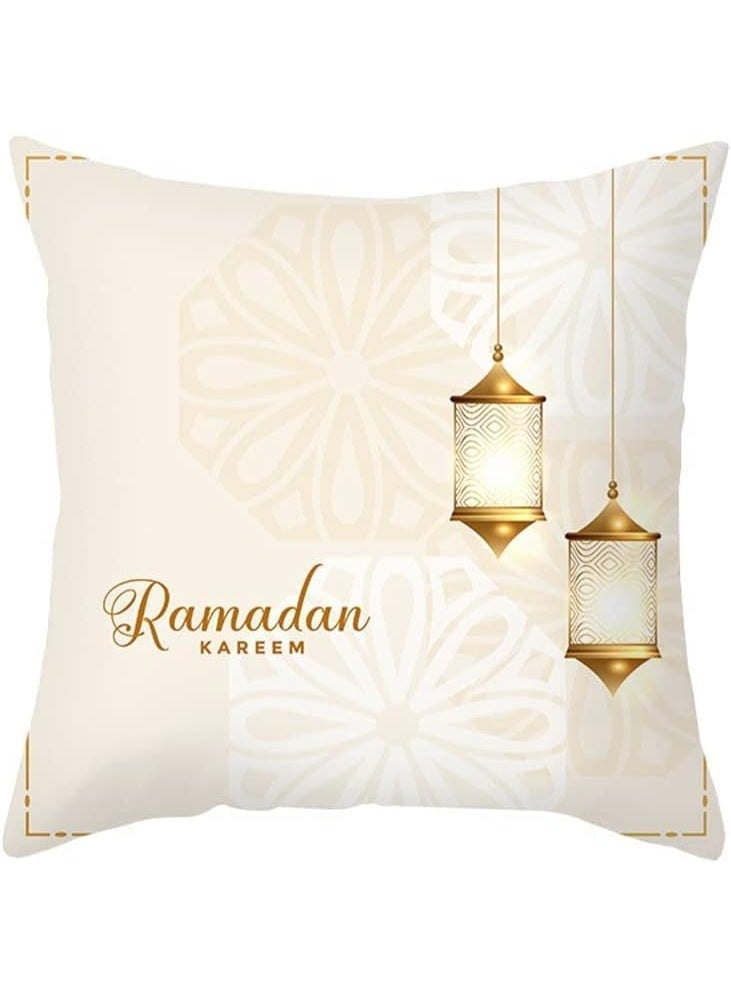 A set of 5 natural linen sofa cushion covers and back pillow covers, with a single-sided printed moon table runner (4 cushion covers sized 45x45 cm, not including filling; 1 table runner sized 33x180 cm), perfect for living room guest cushions. - Image 3