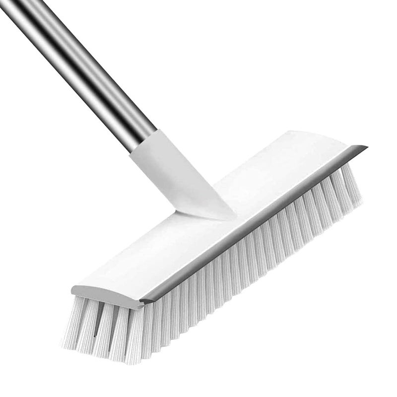 AIMERS Multifunctional Bathroom Cleaning Brush with Wiper 2in1 Long Handle Stiff Bristles Scrubbing Design for Tiles Floor Wall Efficient Home Cleaning White Bathroom Wiper