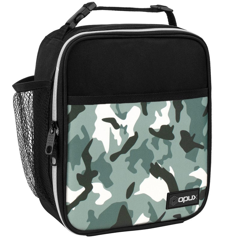 opux Premium Insulated Lunch Box Soft School Lunch Bag for Kids Boys Girls Leakproof Small Lunch Pail Men Women Work Reusable Compact Cooler Tote Lunchbox for Office Adult Camo Green