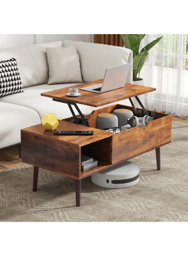 ACPLAY Lift Top Coffee Table with Hidden Storage, Modern Wood Center Table with Open Shelf for Living Room, Office, Multifunctional Pop-Up Tabletop for Laptop, Work & Dining