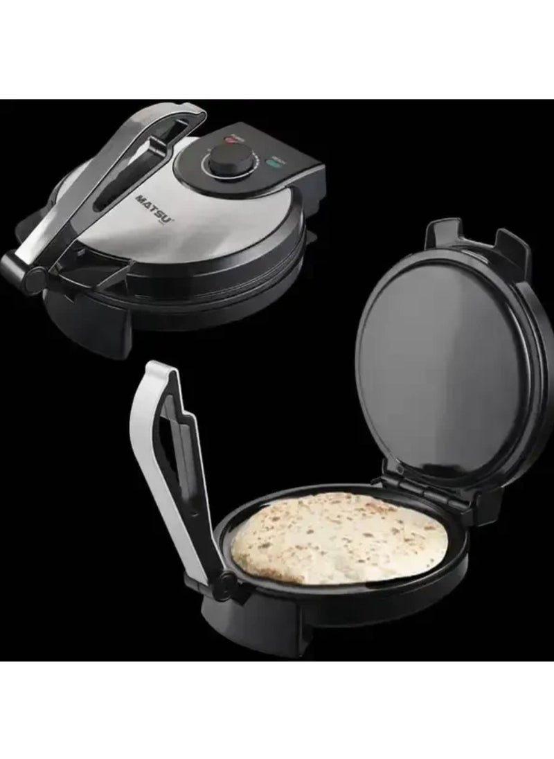 Generic MATSU 10-Inch Electric Roti Maker – 1200W Non-Stick Chapati and Flatbread Press with Heavy-Duty Stainless Steel Body, Adjustable Temperature Control for Precision Cooking, Dual Indicator Lights, Built-In Safety Lock, Easy-To-Clean Non-Stick Cooking Plates, and Instruction Manual – 220-240V Powerful Home Kitchen Appliance for Effortless Homemade Rotis, Chapatis, and Parathas  - Image 2